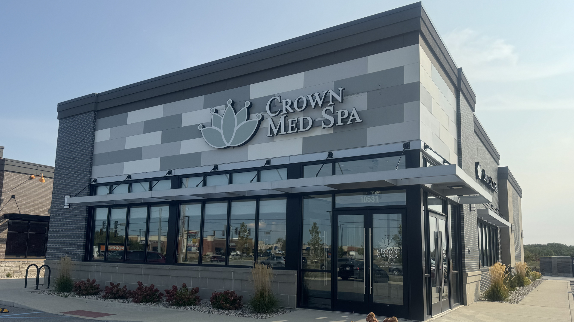 Crown Med Spa exterior sign and windows.