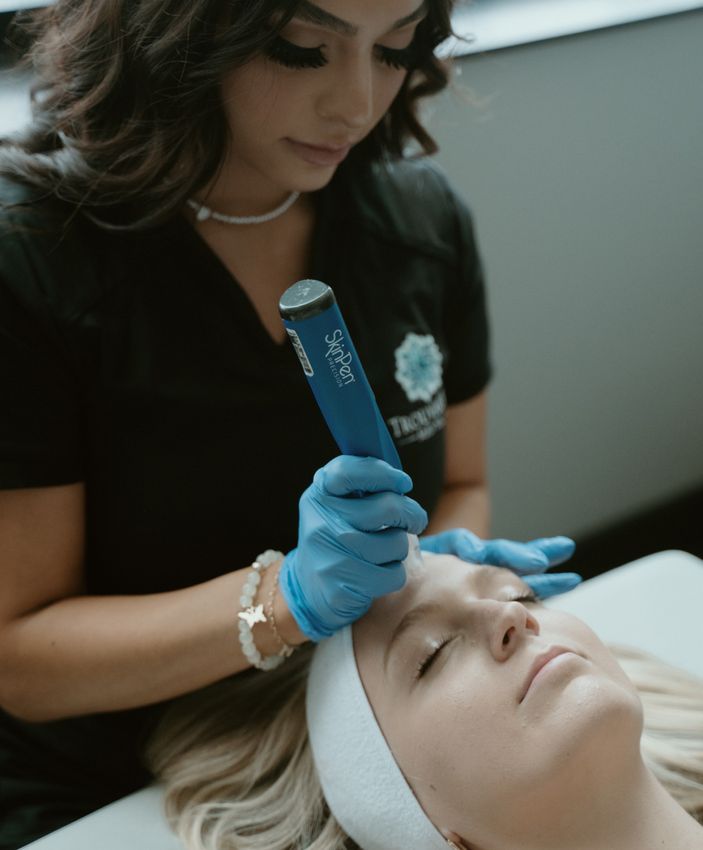 Crown Point Facial Treatment patient model receiving a skinpen treatment